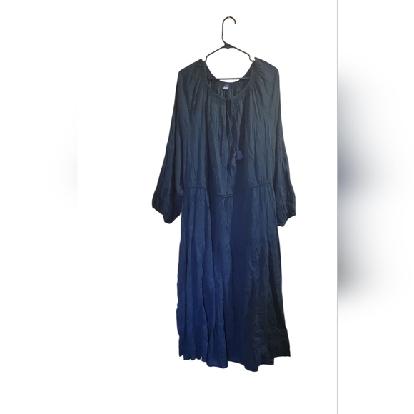 Old Navy Blue Long Sleeve Tiered Skirt Tie Neck Dress Size 4X - Picture 3 of 7
